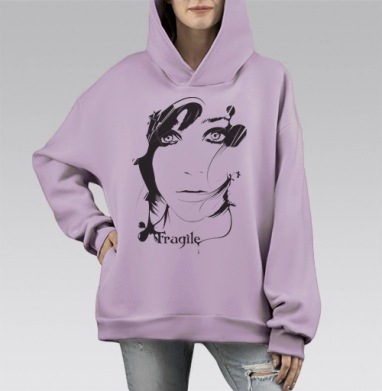Fragile / Хрупкая, Hoodie Mono Fiolet, оверсайз, утепленная