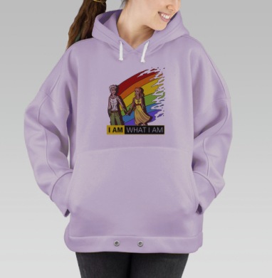 Футболка с радужным принтом «I AM WHAT I AM», Hoodie Oversize Fiolet