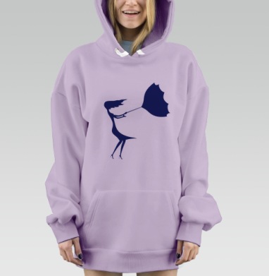 Женщина с зонтом борется с ветром Woman with umbrella fighting wind, Hoodie Mjhigh Dig Mel, Fiolet, утепленная
