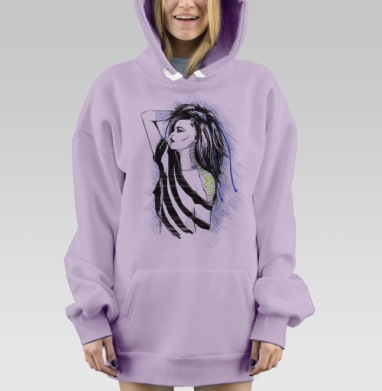 Женщина в киберпанк-стиле с неоновыми акцентами, Hoodie Mjhigh Dig Mel, Fiolet, утепленная