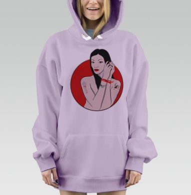 Женская стильная иллюстрация с красными акцентами, Hoodie Mjhigh Dig Mel, Fiolet, утепленная
