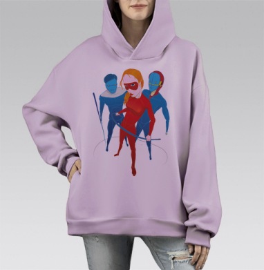 Женский красный костюм с футуристическим дизайном, Hoodie Mono Fiolet, оверсайз, утепленная