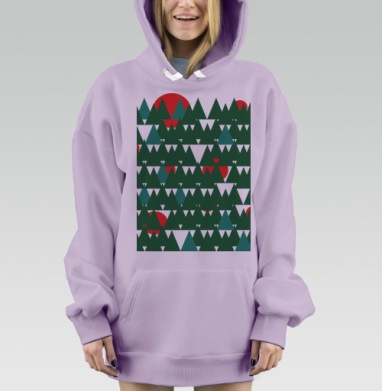 Геометрический лес с красным солнцем, Hoodie Mjhigh Dig Mel, Fiolet, утепленная