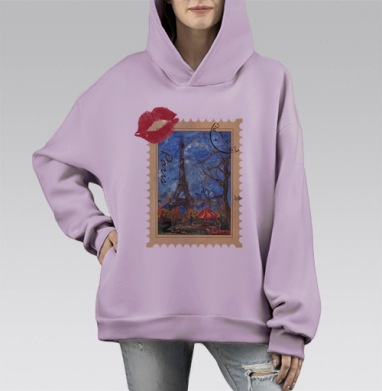 Живописный Париж с Эйфелевой башней осенью, Hoodie Mono Fiolet, оверсайз, утепленная