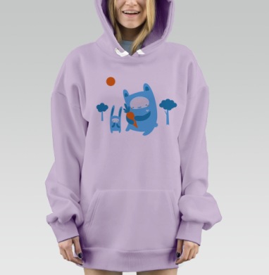Голубой кролик с оранжевой морковью и радостью вместе, Hoodie Mjhigh Dig Mel, Fiolet, утепленная