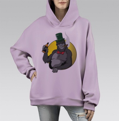 Горилла с сигарой в цилиндре и бутылкой, Hoodie Mono Fiolet, оверсайз, утепленная