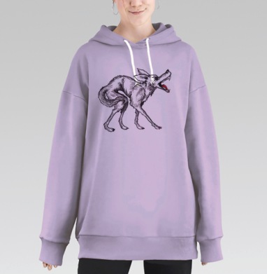 Графический агрессивный волк — дикая сила и драматизм, Hoodie Long Oversize Fiolet