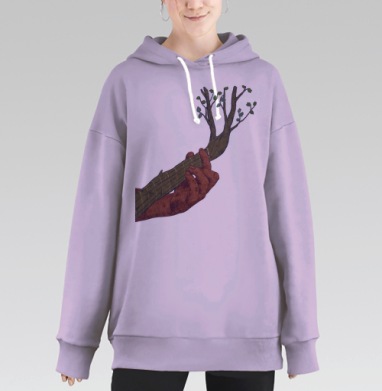 Гриф гитары в облике живой ветви дерева, Hoodie Long Oversize Fiolet