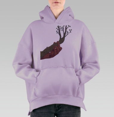Гриф гитары в облике живой ветви дерева, Hoodie Oversize Fiolet, утепленная