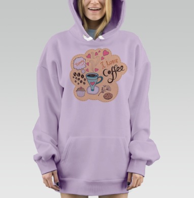 I love coffee / Я люблю кофе, Hoodie Mjhigh Dig Mel, Fiolet, утепленная