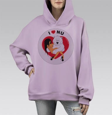 I love nu / Я люблю ню, Hoodie Mono Fiolet, оверсайз, утепленная