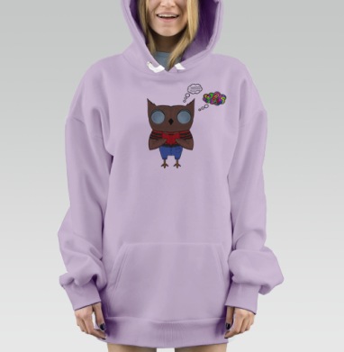 Игривая сова в книге – символ мудрости и знаний, Hoodie Mjhigh Dig Mel, Fiolet, утепленная
