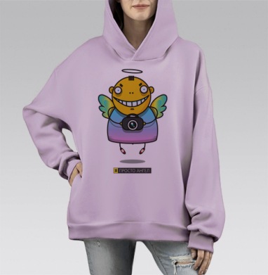 Игривый ангел с камерой - мультяшный персонаж, Hoodie Mono Fiolet, оверсайз, утепленная