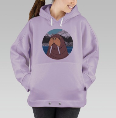 Иллюстрация Моржа в Арктическом Пейзаже, Hoodie Oversize Fiolet