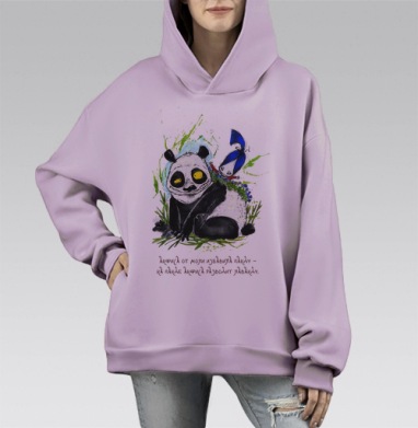 Ироничная экспрессивная графика Анфиса разводит лаванду на спине панды, Hoodie Mono Fiolet, оверсайз, утепленная
