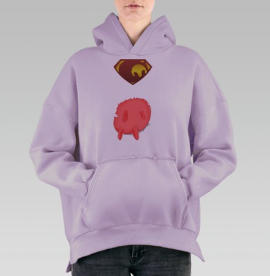 Ироничный арт с символом героя и розовым существом, Hoodie Oversize Fiolet, утепленная