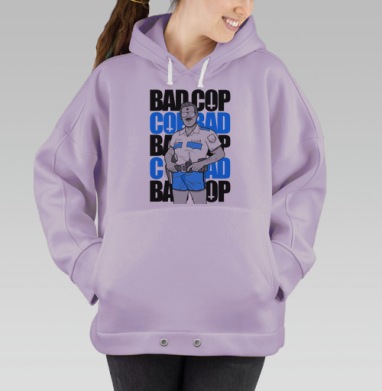 Ироничный принт Bad Cop McLOVIN в стиле комикс-арт, Hoodie Oversize Fiolet