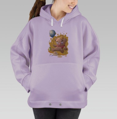 Ироничный смешной потрепанный мультяшный медвежонок после вечеринки, Hoodie Oversize Fiolet