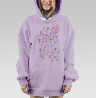 Изысканные разноцветные ключи и сердце замок, Hoodie Mjhigh Dig Mel, Fiolet, утепленная