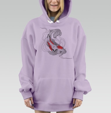 Карп Кои в динамичном изящном прыжке, Hoodie Mjhigh Dig Mel, Fiolet, утепленная