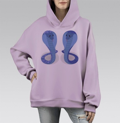 Кобры с цветочным узором, Hoodie Mono Fiolet, оверсайз, утепленная