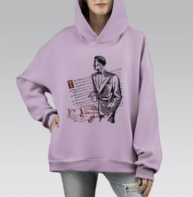 когда машины были большими,а лацканы широкими, Hoodie Mono Fiolet, оверсайз, утепленная