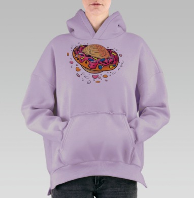 Космическая сказка: пончик-кольцо для планеты, Hoodie Oversize Fiolet, утепленная