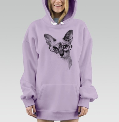 Кот в очках интеллектуальный хипстерский взгляд, Hoodie Mjhigh Dig Mel, Fiolet, утепленная