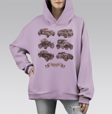 Легендарные авто, Hoodie Mono Fiolet, оверсайз, утепленная