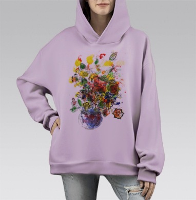 Летний букет, Hoodie Mono Fiolet, оверсайз, утепленная