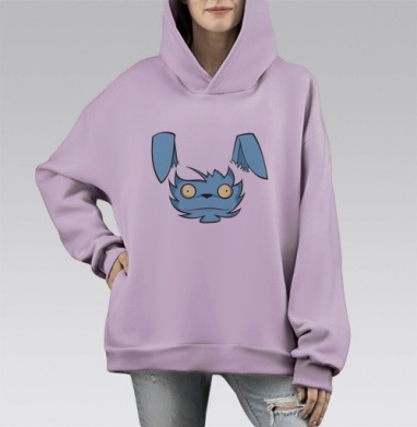 Mad Blue Rabbit – Безумный голубой кролик в дикой мимике зверя, Hoodie Mono Fiolet, оверсайз, утепленная