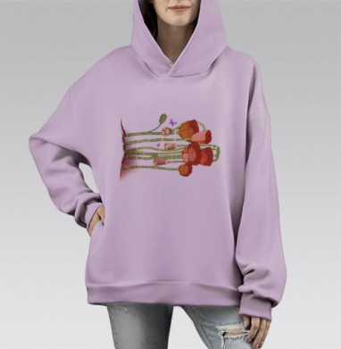 Маки, Hoodie Mono Fiolet, оверсайз, утепленная