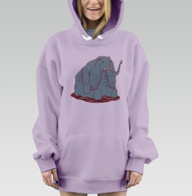 Массивный слон с маленькой птицей на хоботе доброе созерцание, Hoodie Mjhigh Dig Mel, Fiolet, утепленная
