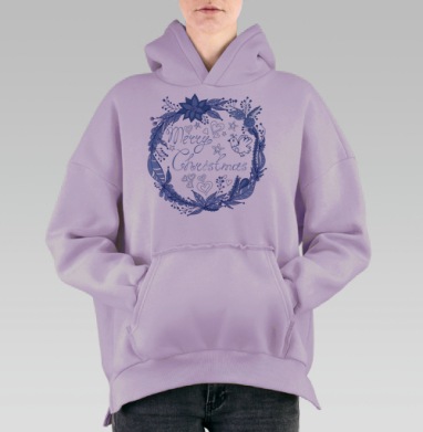 Merry Christmas / Счастливого Рождества, Hoodie Oversize Fiolet, утепленная