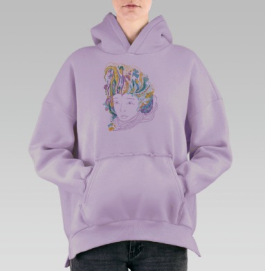 Метафорический ландшафт мыслей человека на голове, Hoodie Oversize Fiolet, утепленная