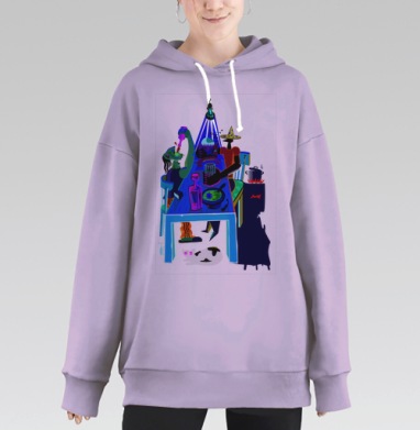Механический торс киборга, анатомия машины, Hoodie Long Oversize Fiolet