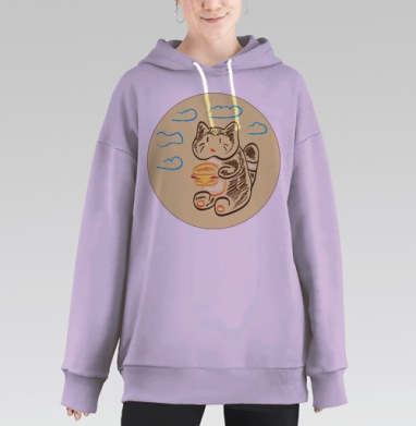 Милый енот с аппетитным бутербродом – стикер эмоций, Hoodie Long Oversize Fiolet