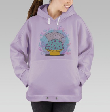 Милый мультяшный зверек на большом грибе, Hoodie Oversize Fiolet