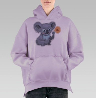 Милый приветствующий мультяшный коала, Hoodie Oversize Fiolet, утепленная
