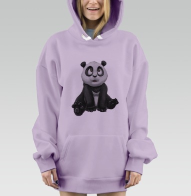 Милый сидящий мультяшный панда, Hoodie Mjhigh Dig Mel, Fiolet, утепленная