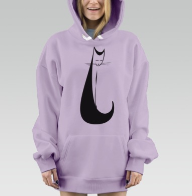 Минималистичное контурное изображение кошки, Hoodie Mjhigh Dig Mel, Fiolet, утепленная