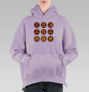 Минималистичный паттерн с продуктами питания в бордовом цвете, Hoodie Oversize Fiolet, утепленная