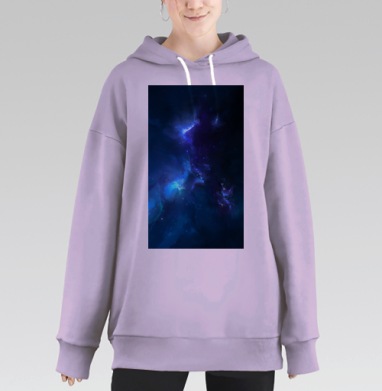 Мистическая космическая сцена в синих и фиолетовых тонах, Hoodie Long Oversize Fiolet