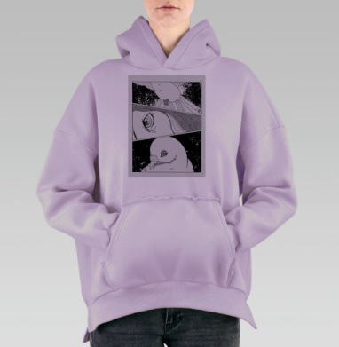 Мистическая манга: взгляд птицы и человека, Hoodie Oversize Fiolet, утепленная