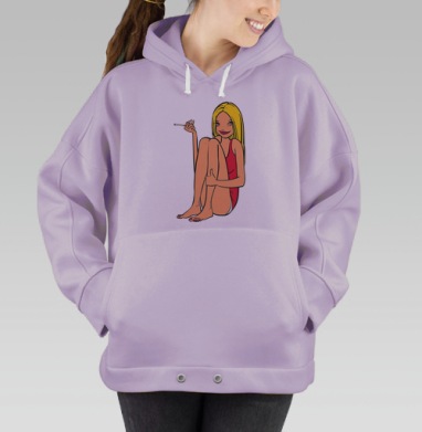 Молодая блондинка с сигаретой в красном топе героиновый шик, Hoodie Oversize Fiolet