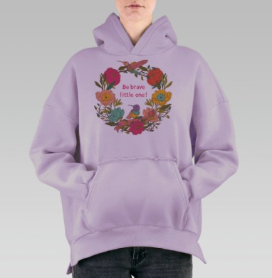 Мотивирующий постер с колибри и цветами, Hoodie Oversize Fiolet, утепленная
