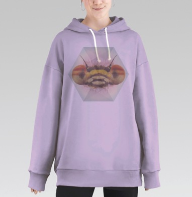 Мозаика макро — голова насекомого в геометрии, Hoodie Long Oversize Fiolet