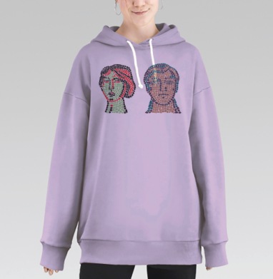 Мужской и женский портреты нео мозаика вечность и дуальность, Hoodie Long Oversize Fiolet