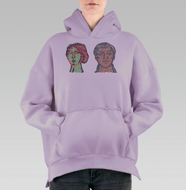 Мужской и женский портреты нео мозаика вечность и дуальность, Hoodie Oversize Fiolet, утепленная