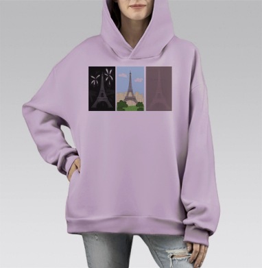 Мультяшная эйфелева башня, Hoodie Mono Fiolet, оверсайз, утепленная